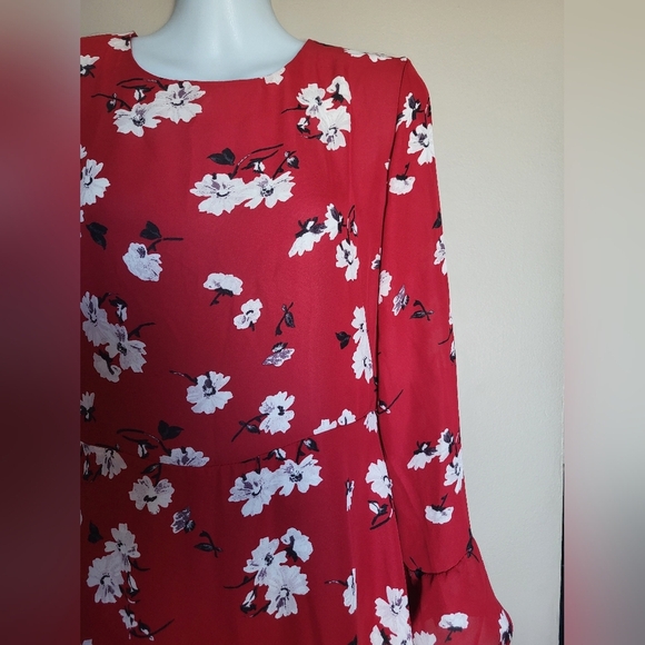 Dynamite Red Floral Long Sleeve Dress, Size Small - Picture 2 of 5